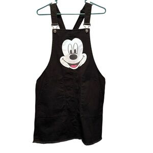 Disney Women's 1X Mickey Mouse Black Jean Denim‎ Overall Jumper mini Skirt
